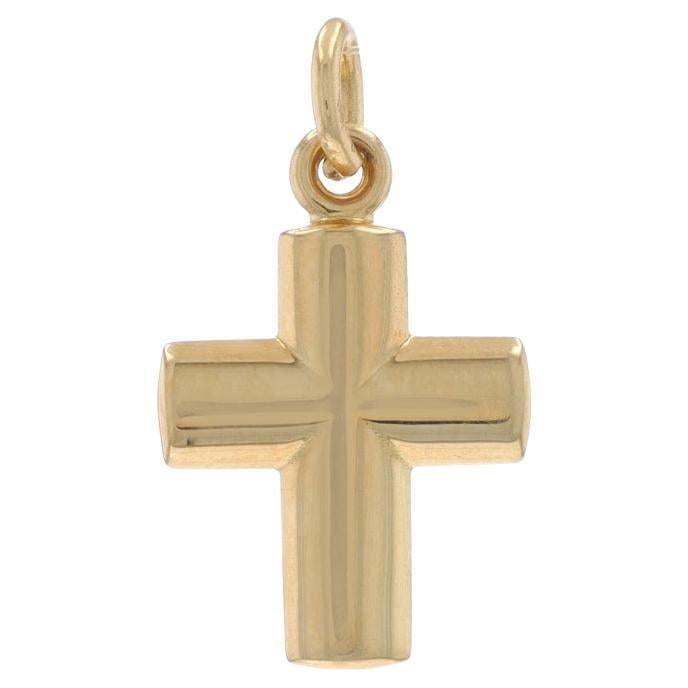 Yellow Gold Puffy Cross Pendant 14 1/4" 14k Faith Charm For Sale