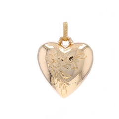 Puffy Herzanhänger aus Gelbgold mit Blumenmuster - 14k Love