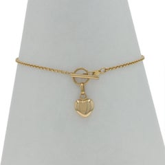 Yellow Gold Puffy Heart Charm Bracelet 9 3/4" - 18k Rolo Chain Love
