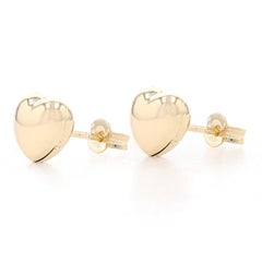 Yellow Gold Puffy Heart Stud Earrings - 18k Love Pierced