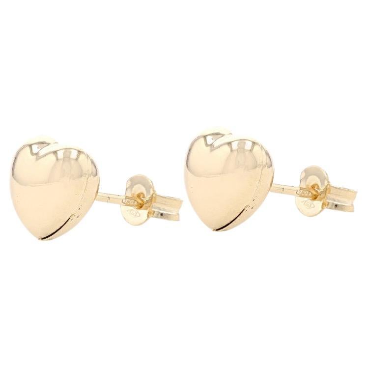 Yellow Gold Puffy Heart Stud Earrings - 18k Love Pierced For Sale