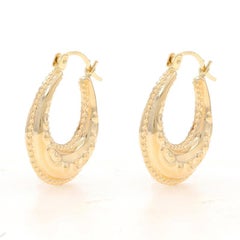 Yellow Gold Puffy Hoop Earrings 14k Scalloped Milgrain Pierced