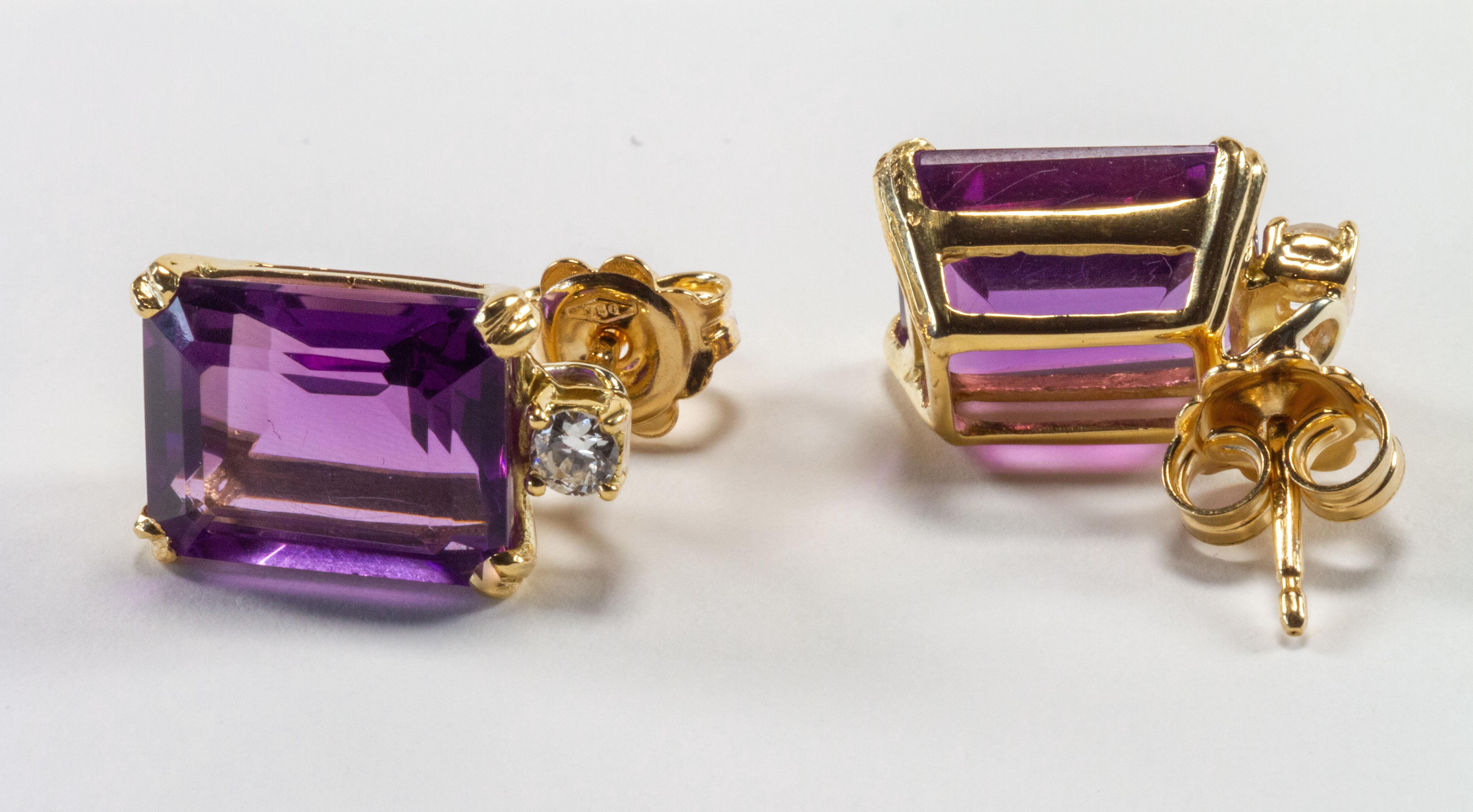 Modern Yellow Gold 18k Purple Amethyst and Diamond Earrings For Sale