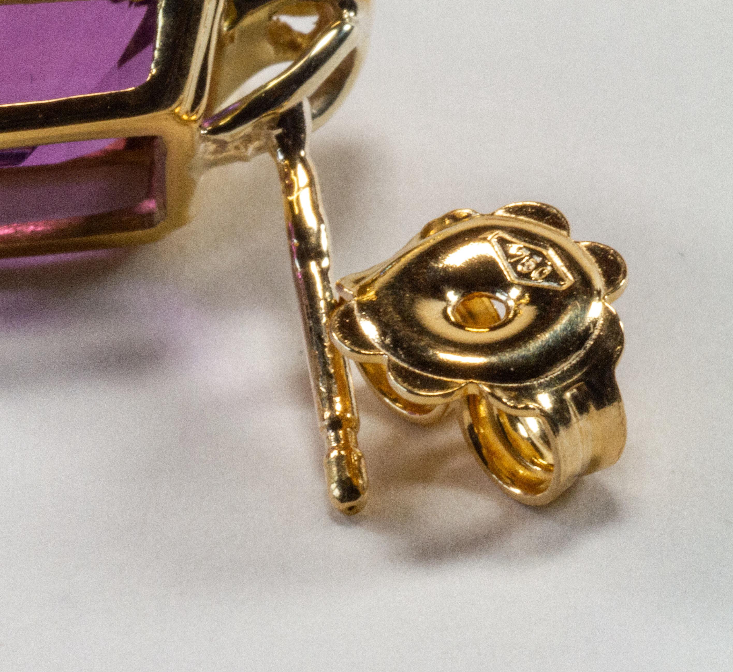 Yellow Gold 18k Purple Amethyst and Diamond Earrings For Sale 2