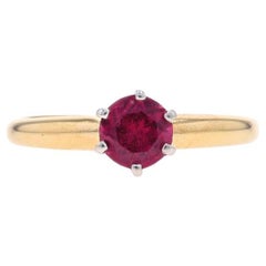 Anello solitario con tormalina viola in oro giallo - 14 carati - Fidanzamento rotondo da 0,45 carati