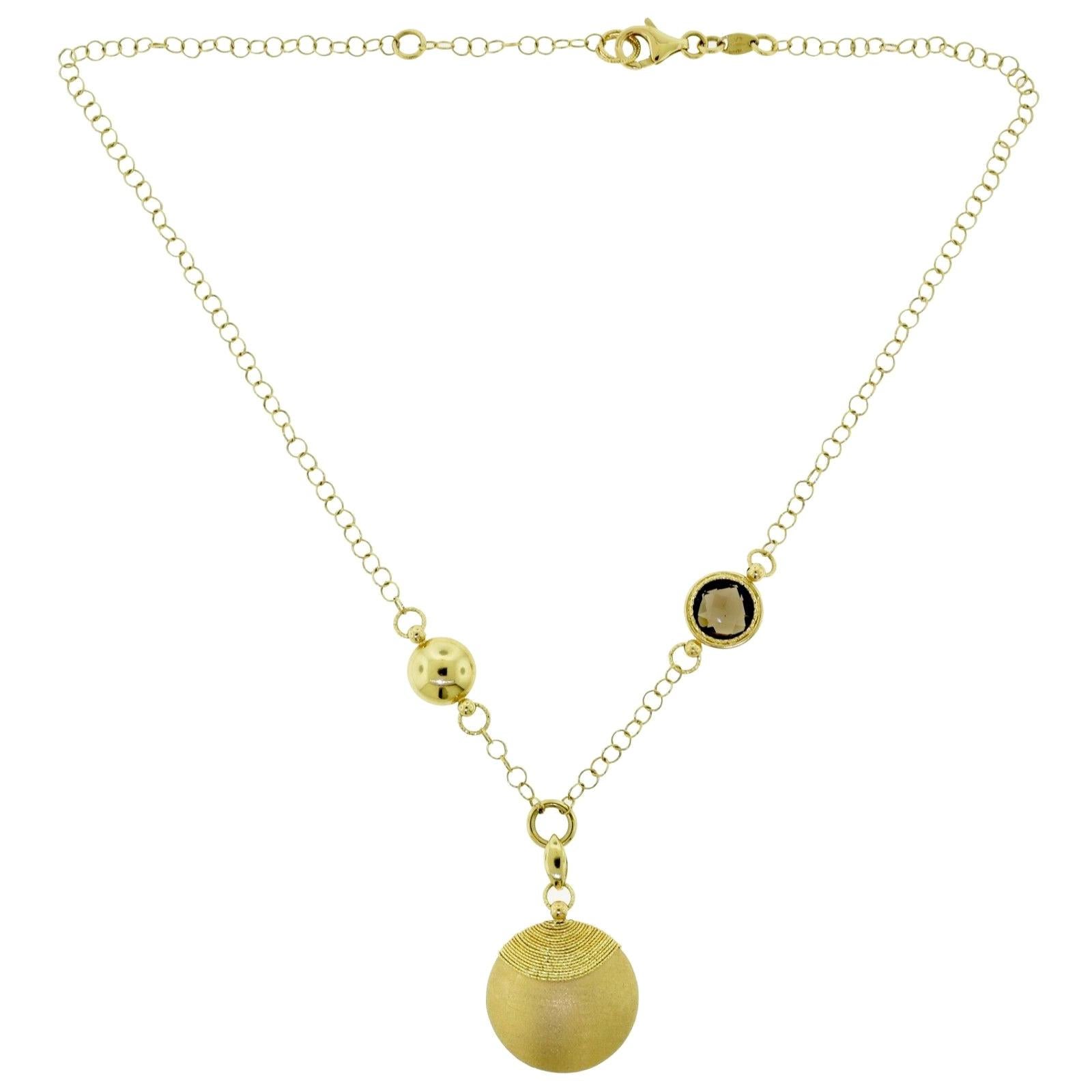 Halskette aus Gelbgold, Quarz und Diamanten mit Kreisen im Angebot