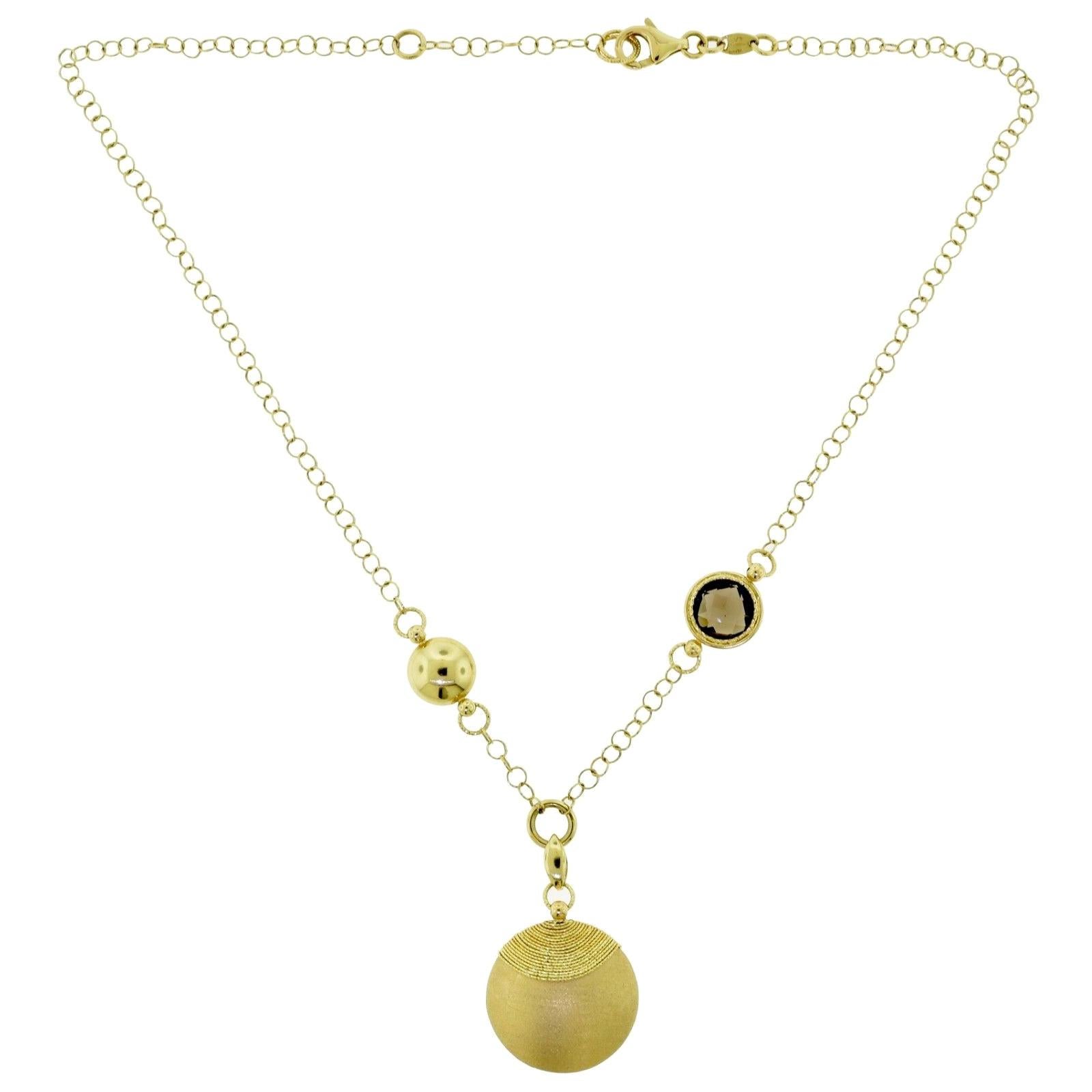 Yellow Gold, Quartz, and Diamond Circles Necklace For Sale