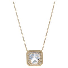 Gelbgold Quarz & Diamant Halo Halskette -14k Quadratisch .14ctw gebürstet Verstellbar