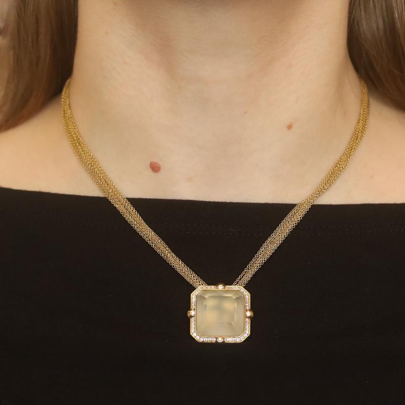 Gelbgold Quarz Diamant Halo Halskette 15 1/2