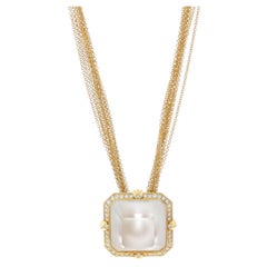 Yellow Gold Quartz Diamond Halo Necklace 15 1/2" - 14k 18k Square Step 21.88ctw