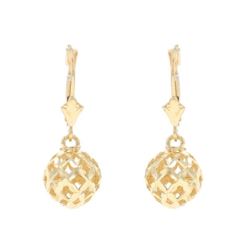 Yellow Gold Quilted Ball Dangle Earrings - 14k Orbs Pierced