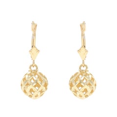 Yellow Gold Quilted Ball Dangle Earrings - 14k Orbs Pierced