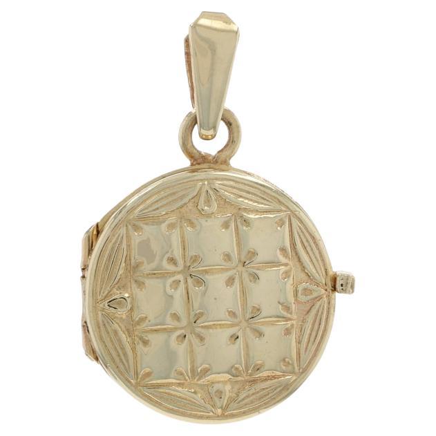 Gelbgold gesteppte Kreis Medaillon Anhänger - 10k zwei Frames