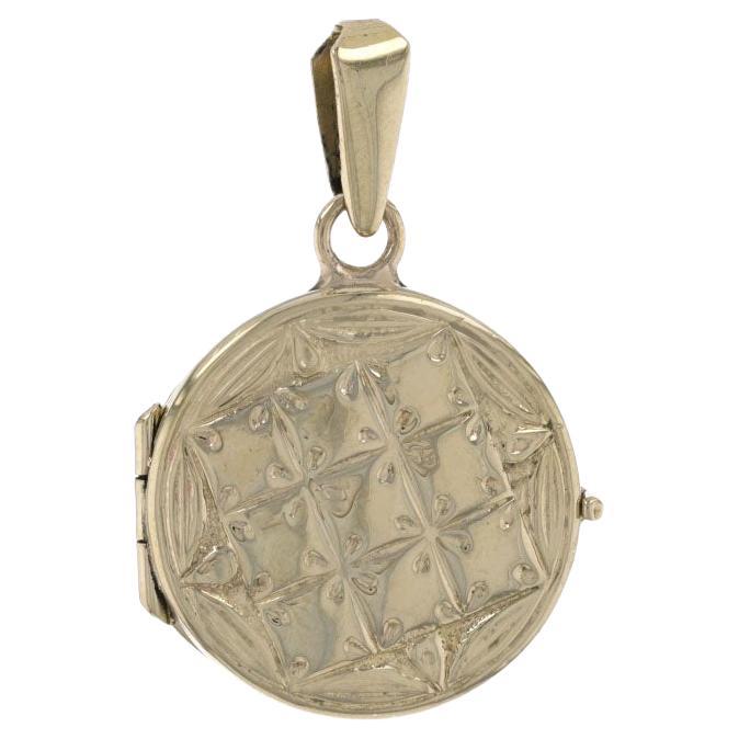 Yellow Gold Quilted Locket Pendant - 10k Round Two Photo Frames