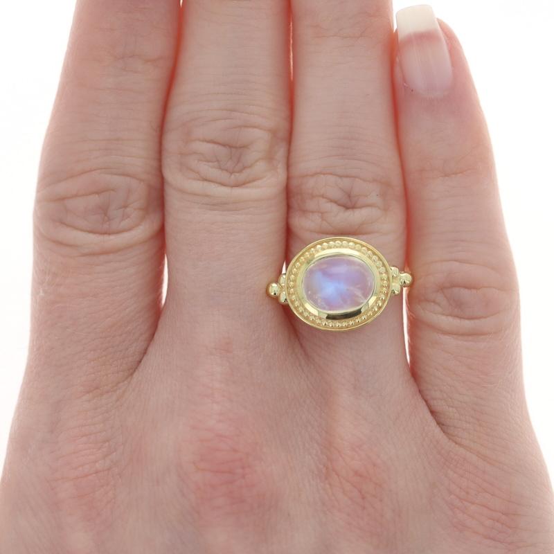 Gelbgold Regenbogen Mondstein Cocktail Solitär Ring - 14k Oval Cab Ost-West-Cocktail (Ovalschliff)