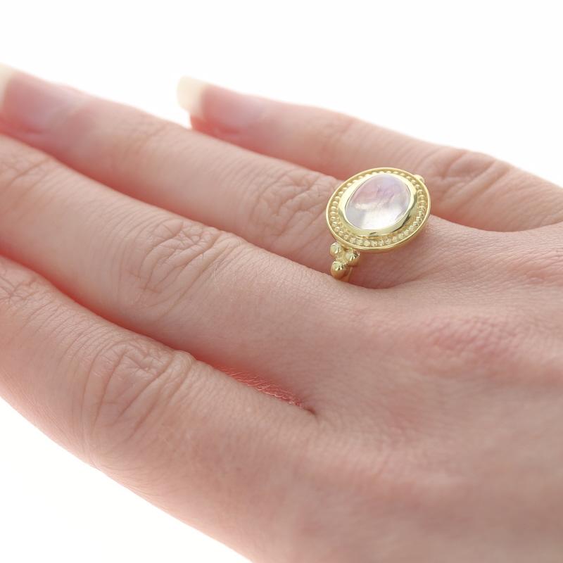 Gelbgold Regenbogen Mondstein Cocktail Solitär Ring - 14k Oval Cab Ost-West-Cocktail Damen