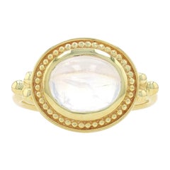 Gelbgold Regenbogen Mondstein Cocktail Solitär Ring - 14k Oval Cab Ost-West-Cocktail