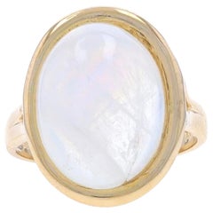 Gelbgold Regenbogen Mondstein Cocktail Solitär Ring - 14k Oval Cabochon 9,55ct