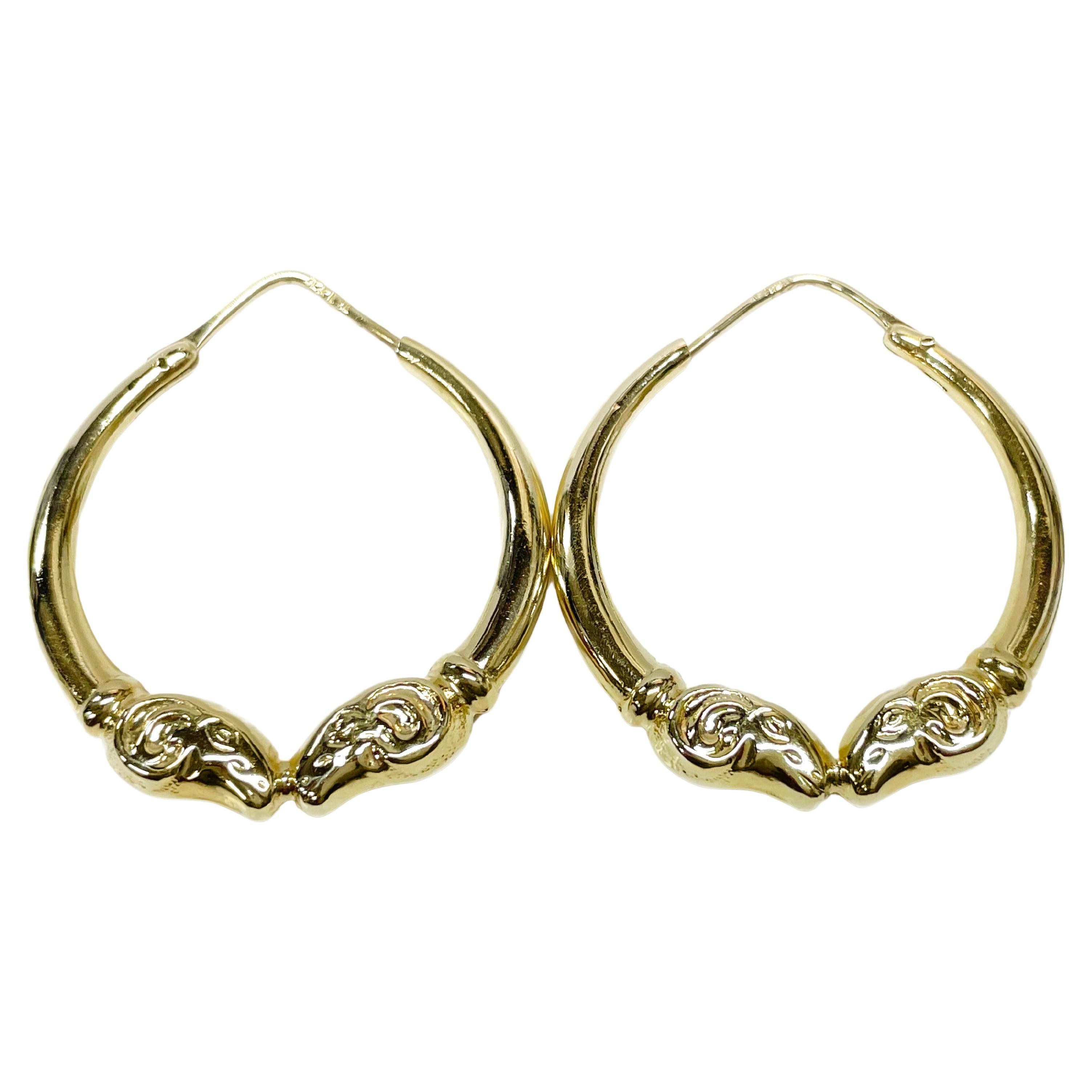 Yellow Gold Ram Hoop Earrings For Sale