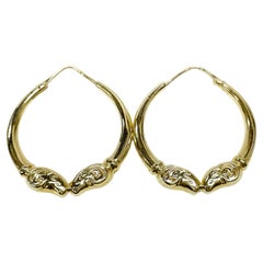 Vintage Yellow Gold Ram Hoop Earrings