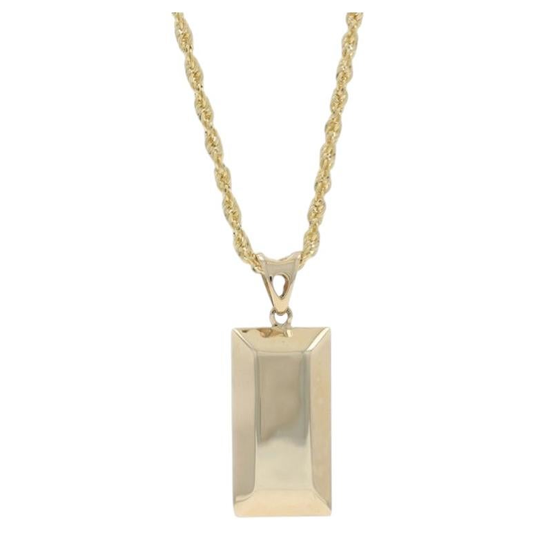 Yellow Gold Rectangle Pendant Necklace 24" - 14k