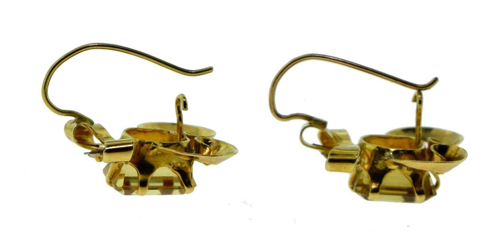 Yellow Gold Rectangular Citrine Bow Tie Cocktail Earrings In Good Condition For Sale In Miami, FL