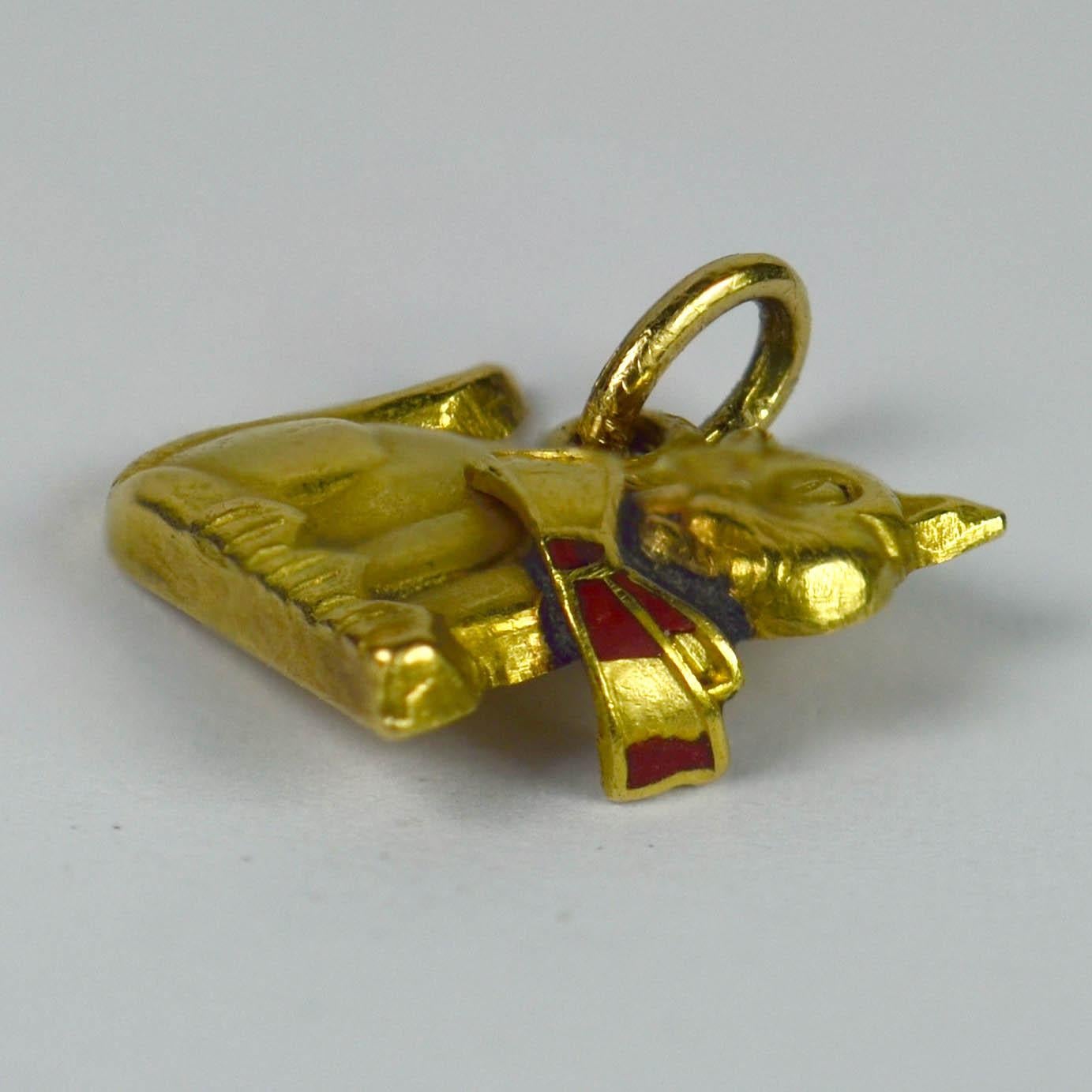 Yellow Gold Red Enamel Cat Charm Pendant In Fair Condition In London, GB