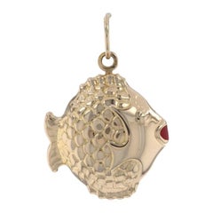 Yellow Gold Red Enamel Fish Charm, 14k Aquatic Life Ocean Sea Pendant