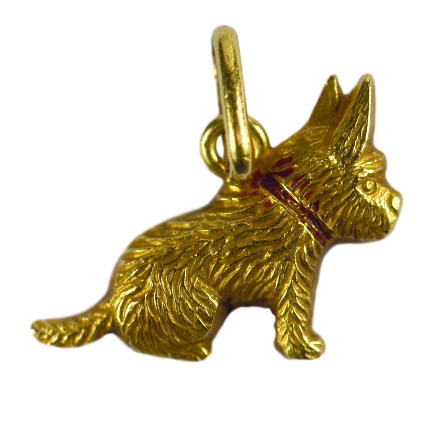 Women's or Men's Yellow Gold Red Enamel Puppy Dog Charm Pendant