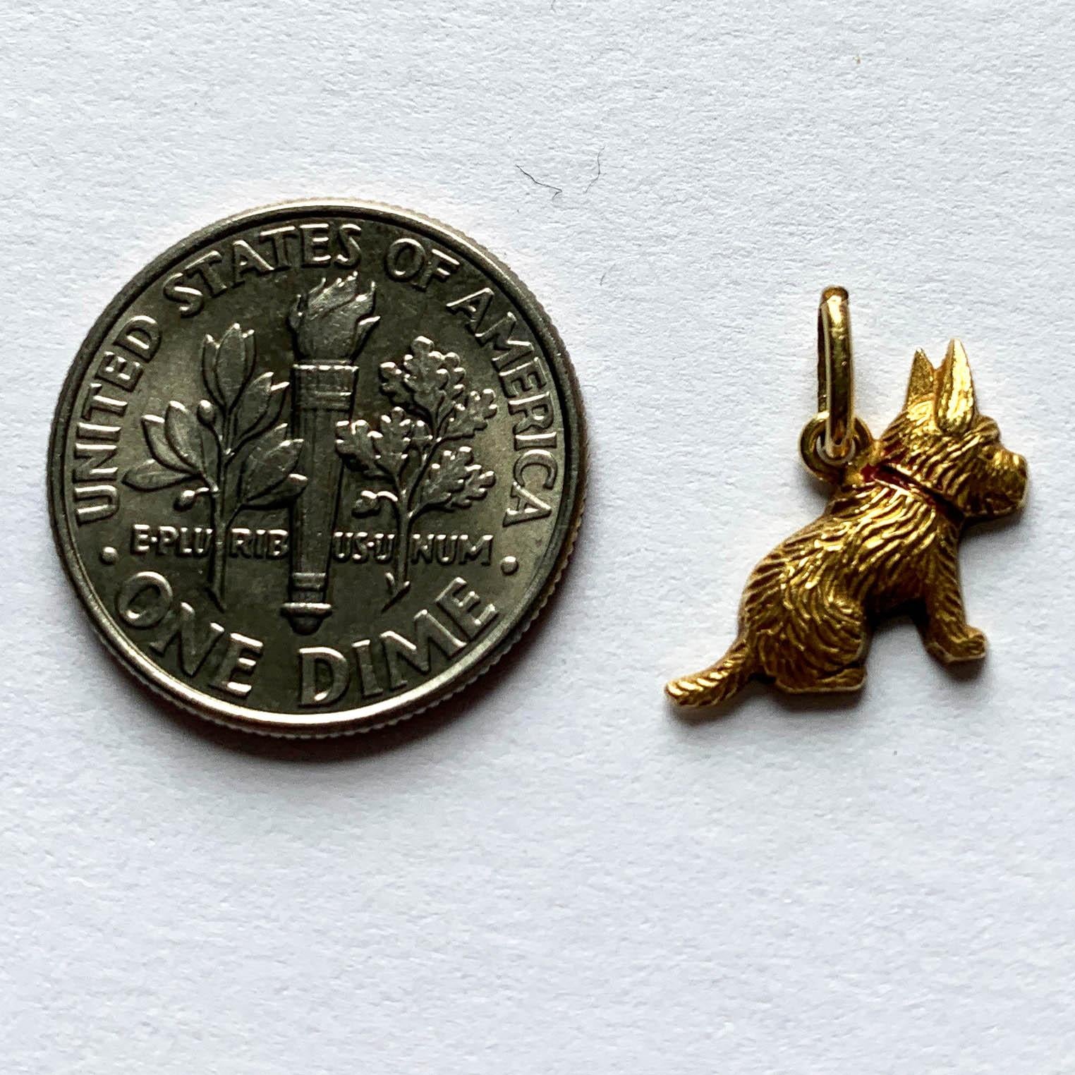 Yellow Gold Red Enamel Puppy Dog Charm Pendant 1