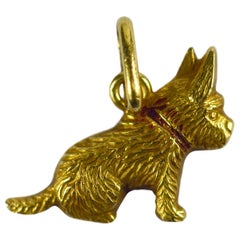 Yellow Gold Red Enamel Puppy Dog Charm Pendant