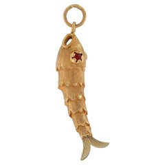 Gelbgold-Rotes Glas Vintage-Fisch-Anhänger - 18k Aquatisches Leben