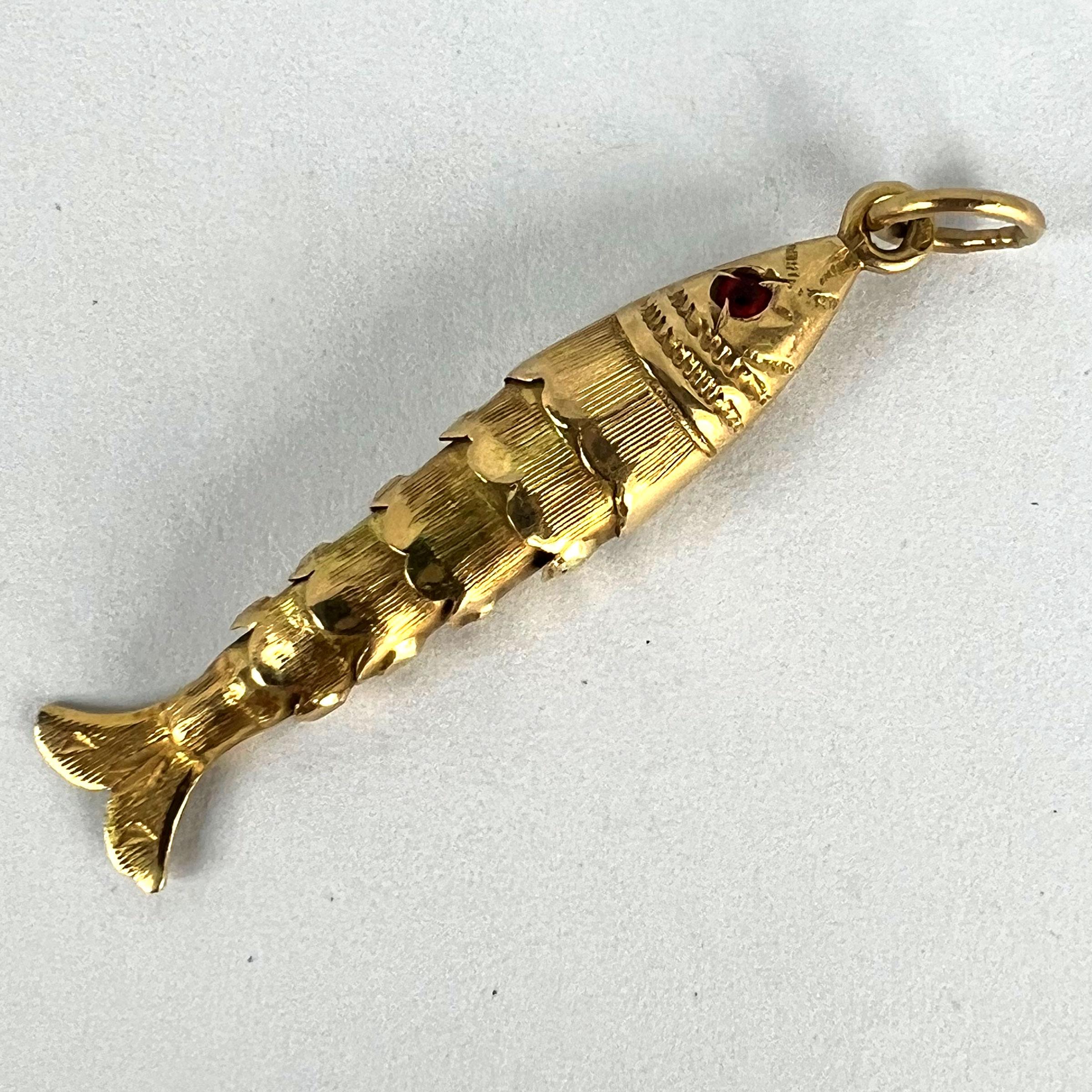 Yellow Gold Red Paste Articulated Flexible Fish Charm Pendant 5