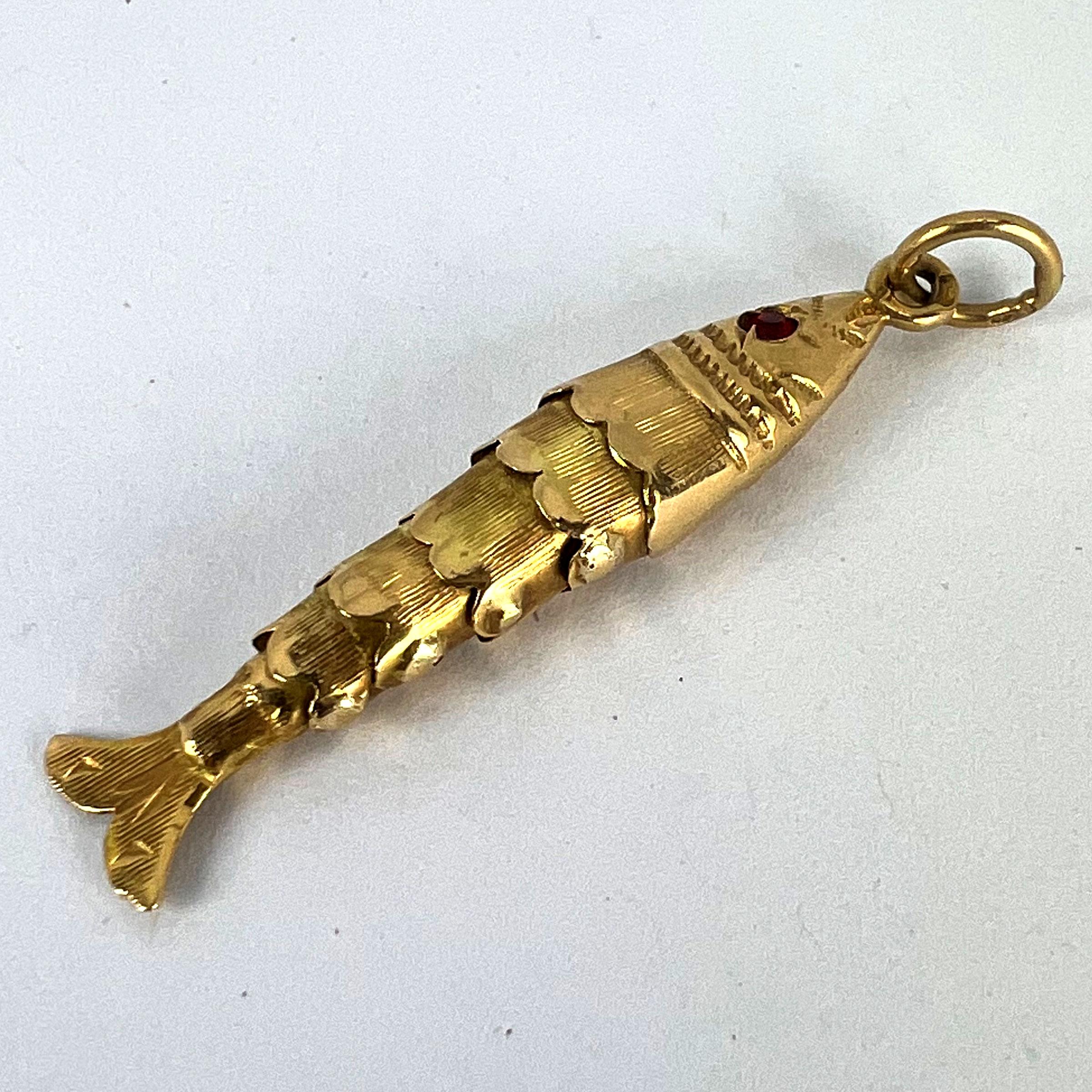 Yellow Gold Red Paste Articulated Flexible Fish Charm Pendant 6