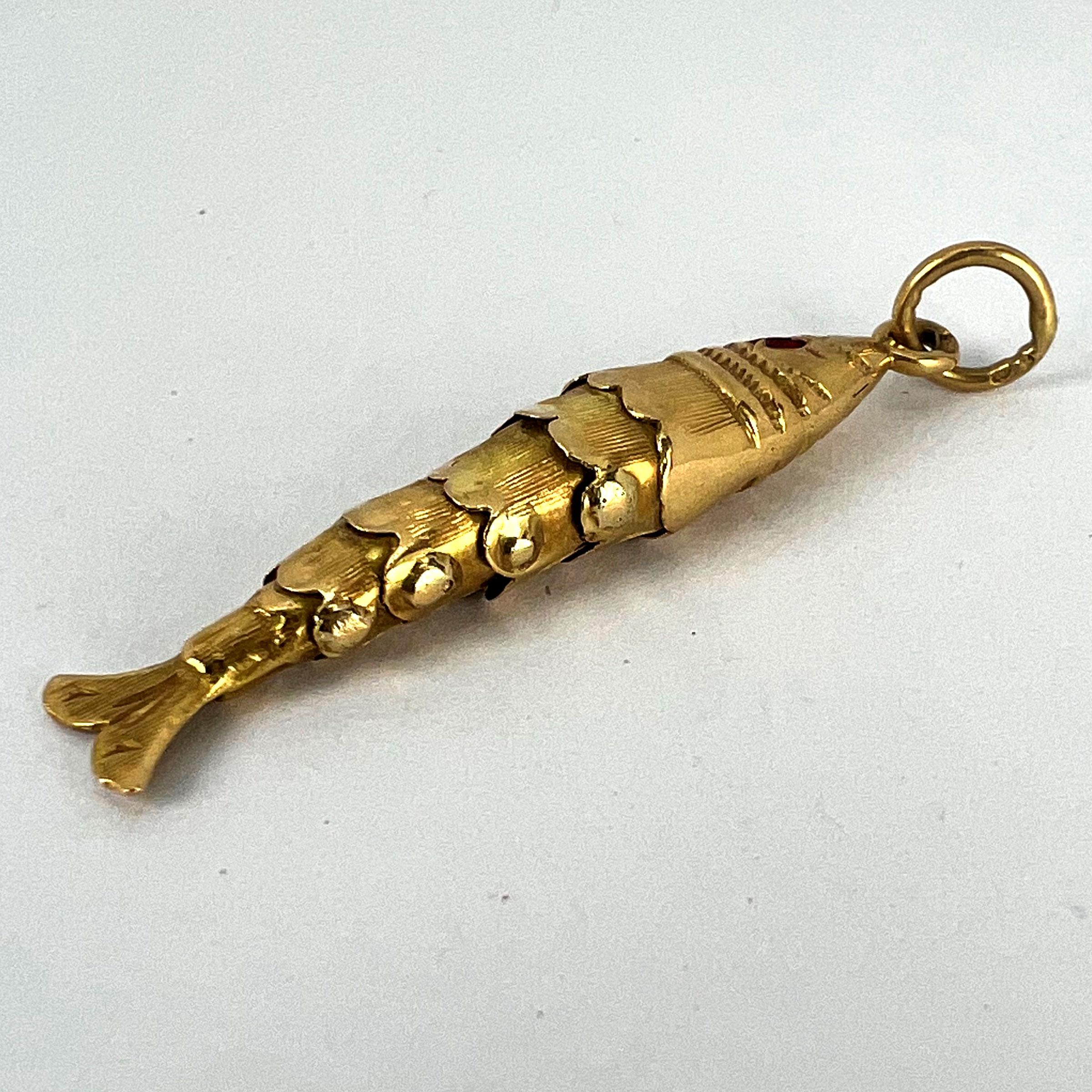 Yellow Gold Red Paste Articulated Flexible Fish Charm Pendant 7