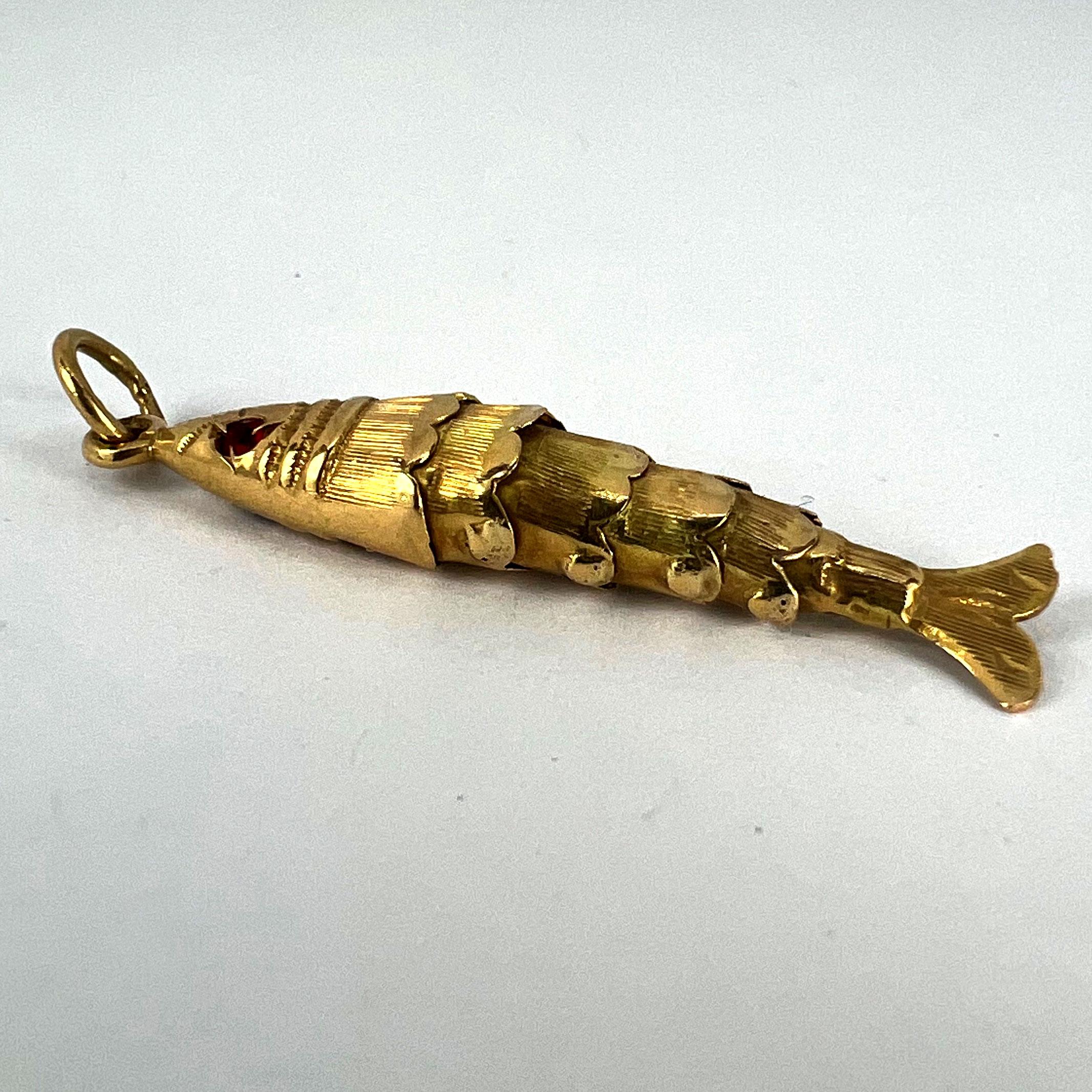 Yellow Gold Red Paste Articulated Flexible Fish Charm Pendant 8
