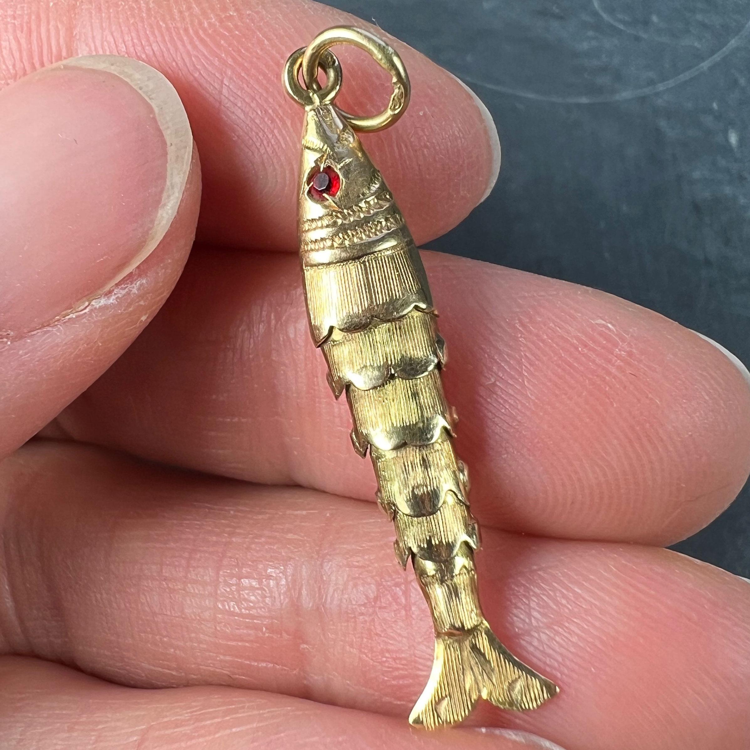 Yellow Gold Red Paste Articulated Flexible Fish Charm Pendant 2