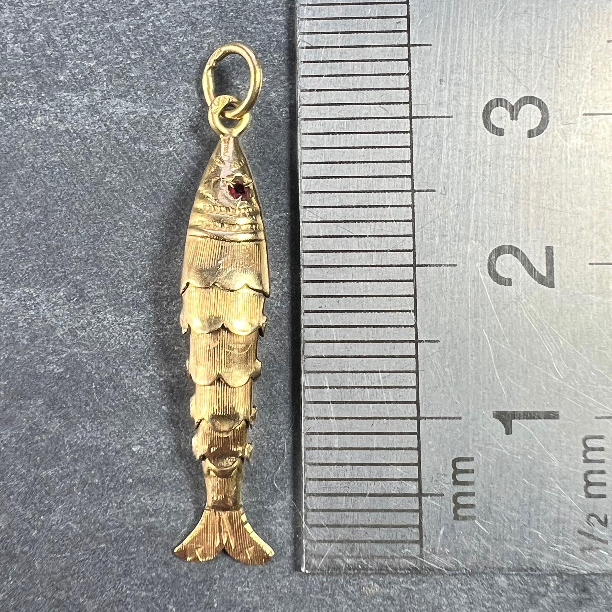 Yellow Gold Red Paste Articulated Flexible Fish Charm Pendant 3