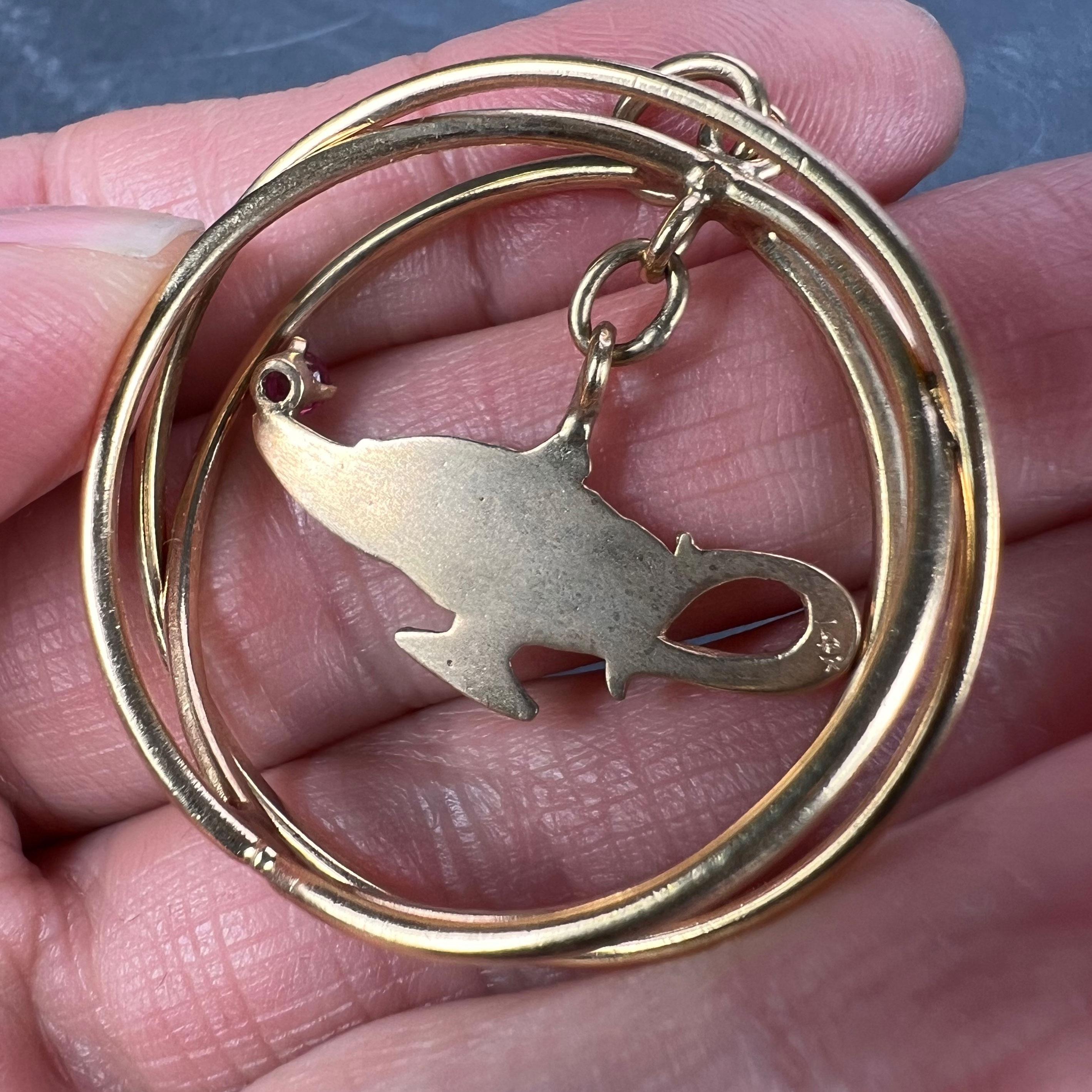 Lampe génie en or jaune et rubis rouge, grand pendentif à breloque cinétique en vente 5