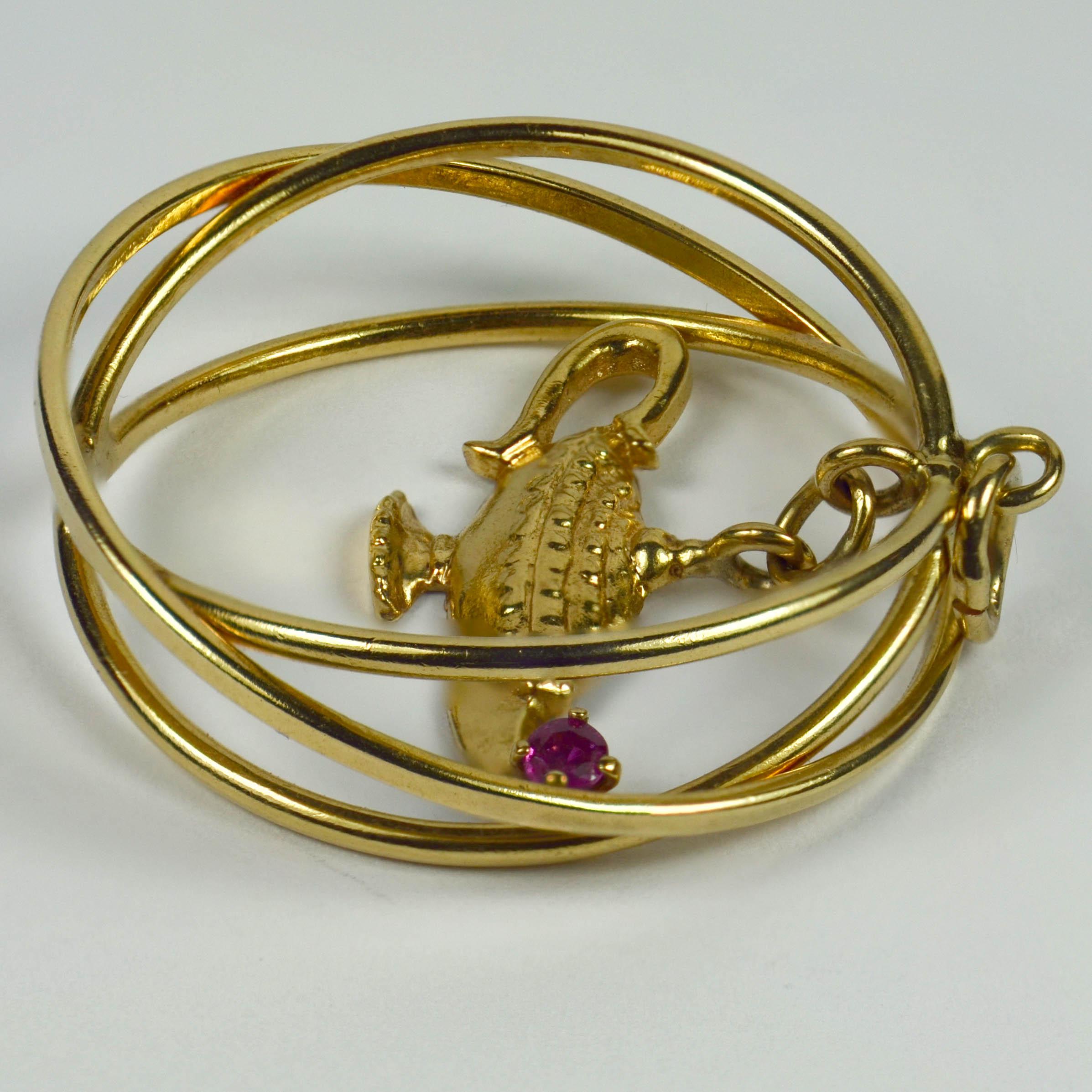 Yellow Gold Red Ruby Genie Lamp Kinetic Large Charm Pendant For Sale 7