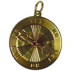 Yellow Gold Red Ruby Love Heart Spinning Arrow Yes No Decision Charm Pendant