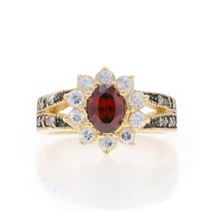 Gelbgold Roter & Weißer Zirkon & Diamant Halo-Ring - 14k Oval 2,75ctw Blume