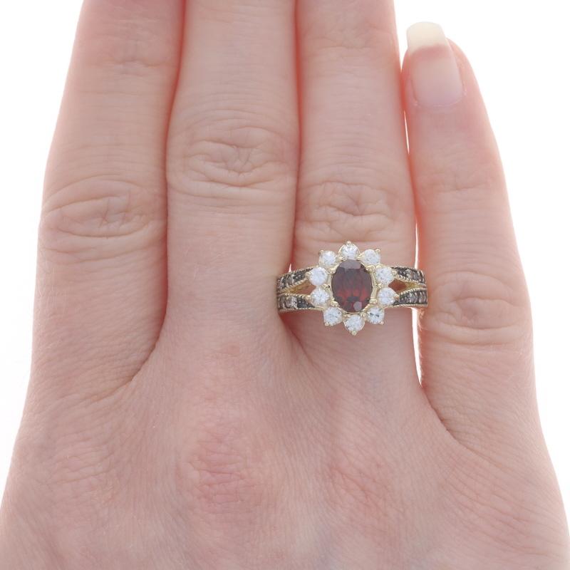 Oval Cut Yellow Gold Red & White Zircon & Diamond Halo Ring - 14k Oval 2.75ctw Flower For Sale