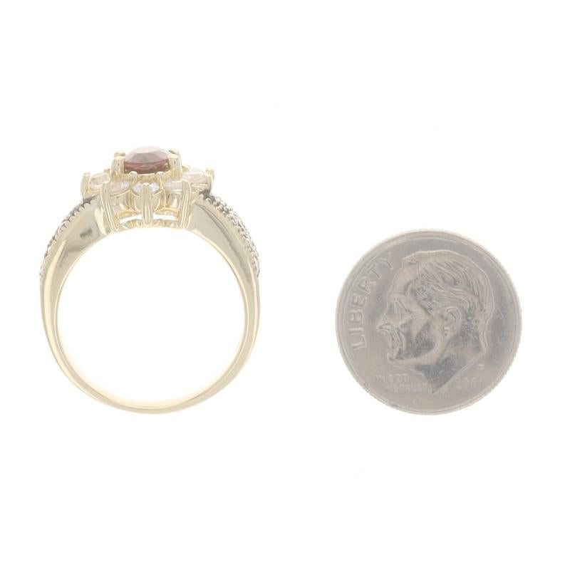 Yellow Gold Red & White Zircon & Diamond Halo Ring - 14k Oval 2.75ctw Flower For Sale 1
