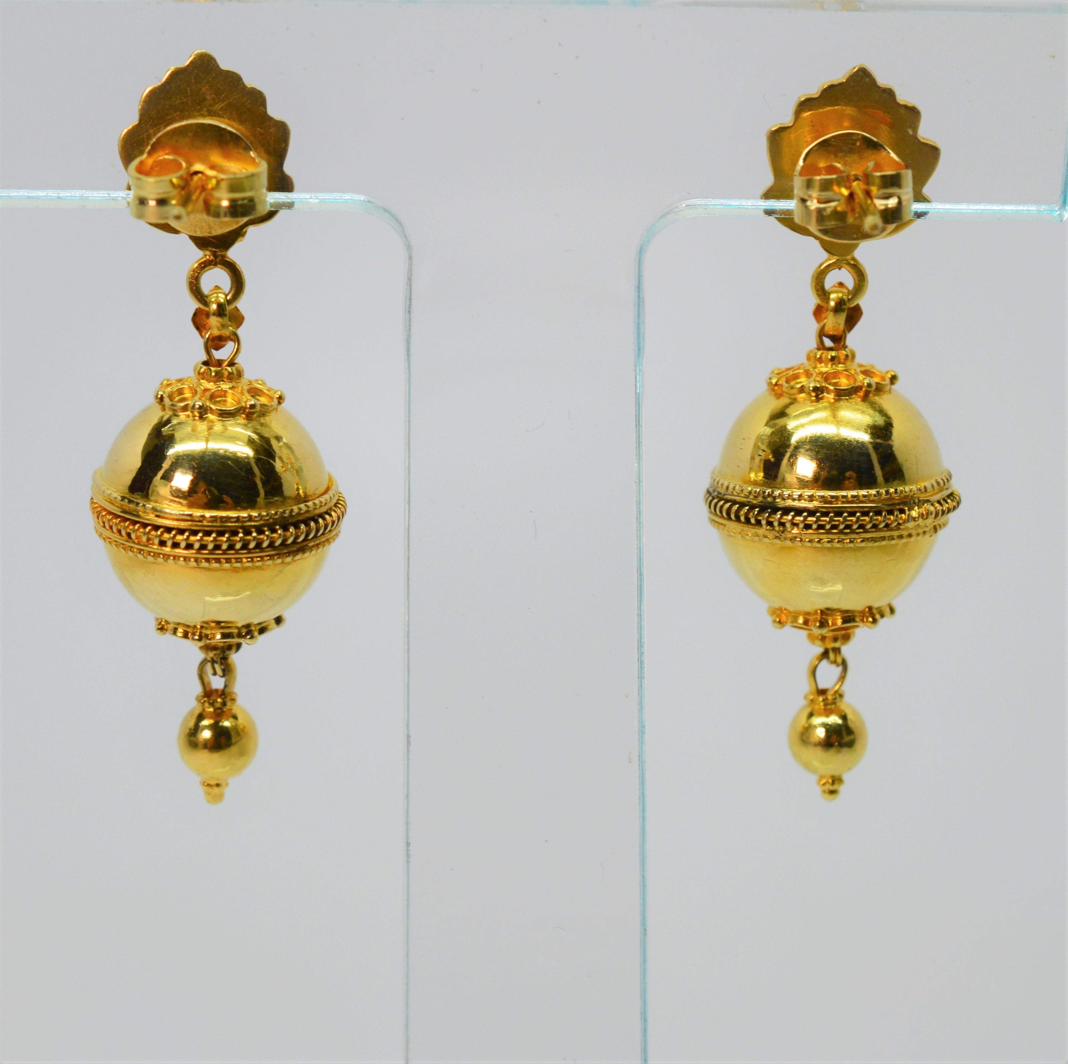 Gelbgold Regal Kugel-Doppeltropfen-Ohrringe Damen im Angebot