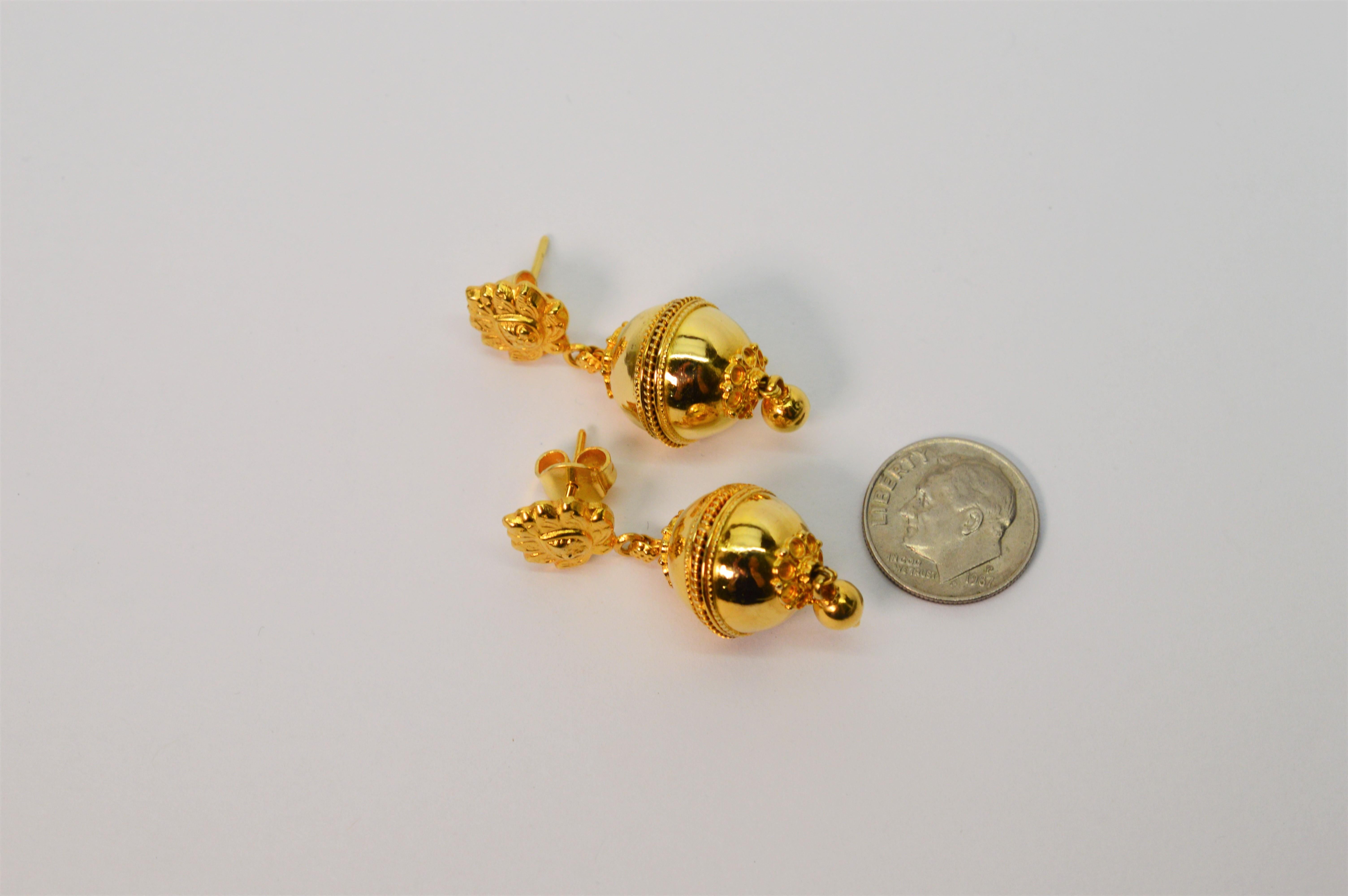Gelbgold Regal Kugel-Doppeltropfen-Ohrringe im Angebot 1