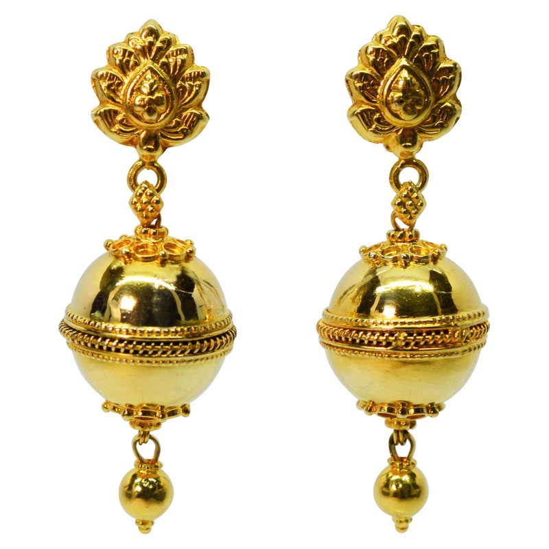 Pavé Diamond Gold Ball Drop Earrings at 1stDibs | pave diamond ball ...