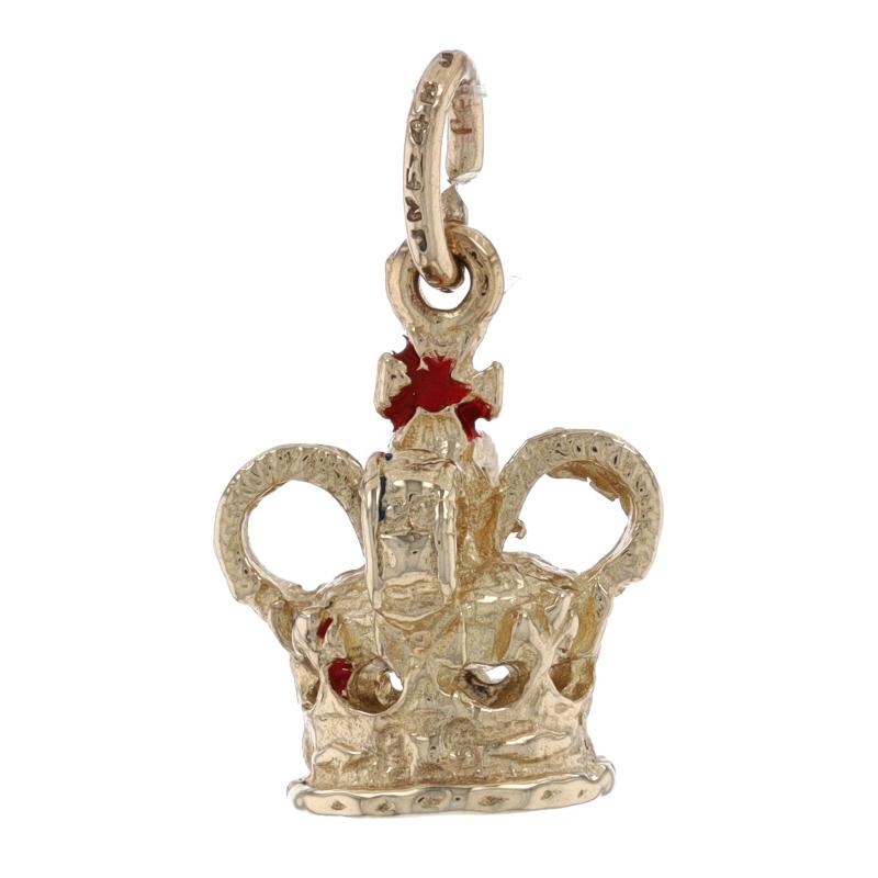 Metal Content: 14k Yellow Gold

Material Information
Enamel
Colors: Red & White

Theme: Regal Crown, Royalty

Measurements
Tall (from stationary bail): 17/32