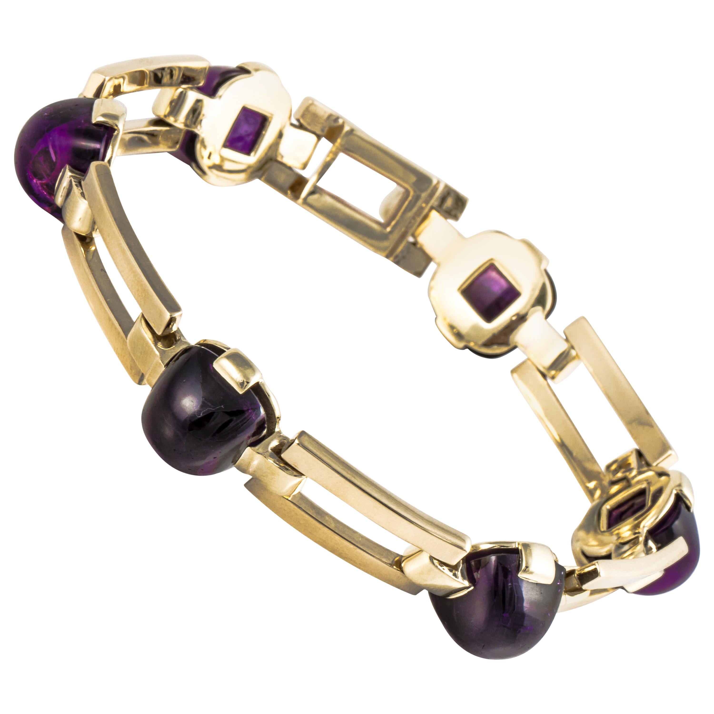 Pulsera retro de oro de 18 quilates con cabujón de amatista
