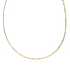 Yellow Gold Reversible Diamond Cut Omega Chain Necklace 17" - 14k Italy